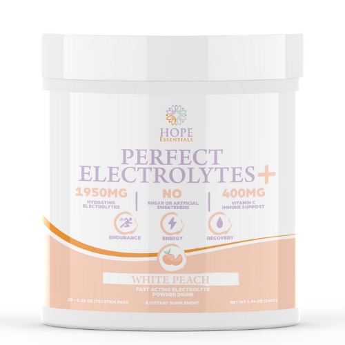 Hope Essentials Perfect Electrolytes+ – White Peach Fast-Acting Electrolyte Powder Drink | 20 Stick Packs